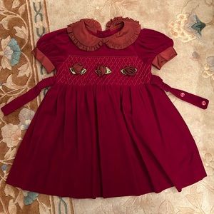 Red Rose Buds Velour Velvet Occasion Dress